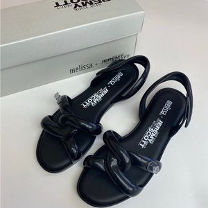 NEW Melissa + Jeremy Scott Tube Slingback Sandals Black Rubber Size 8